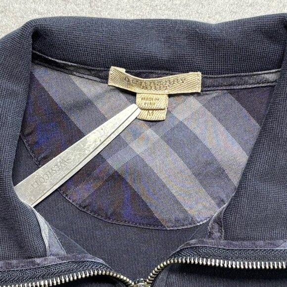 Burberry Brit Sweatshirt Med Navy Blue 1/4 Zip Sweater Logo Pima Cotton Peru - Picture 3 of 7